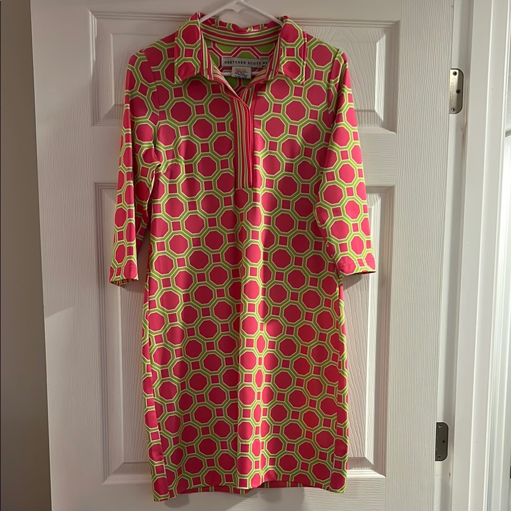Gretchen Scott Bright Pink & Lime Geometric Shift Dress